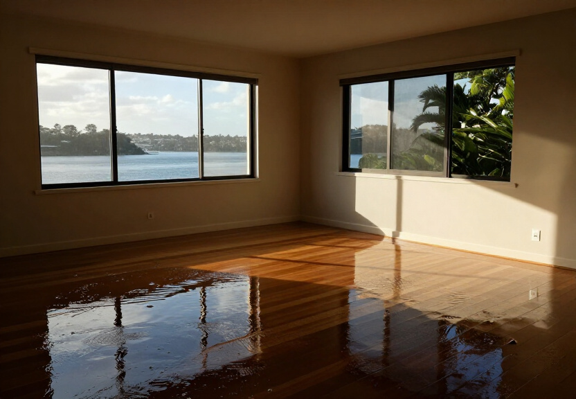 Water-damaged wall in an Ermington home before drying