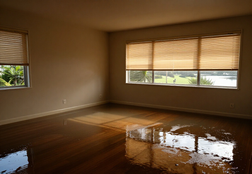 Flooded garage in Ermington before drying treatment